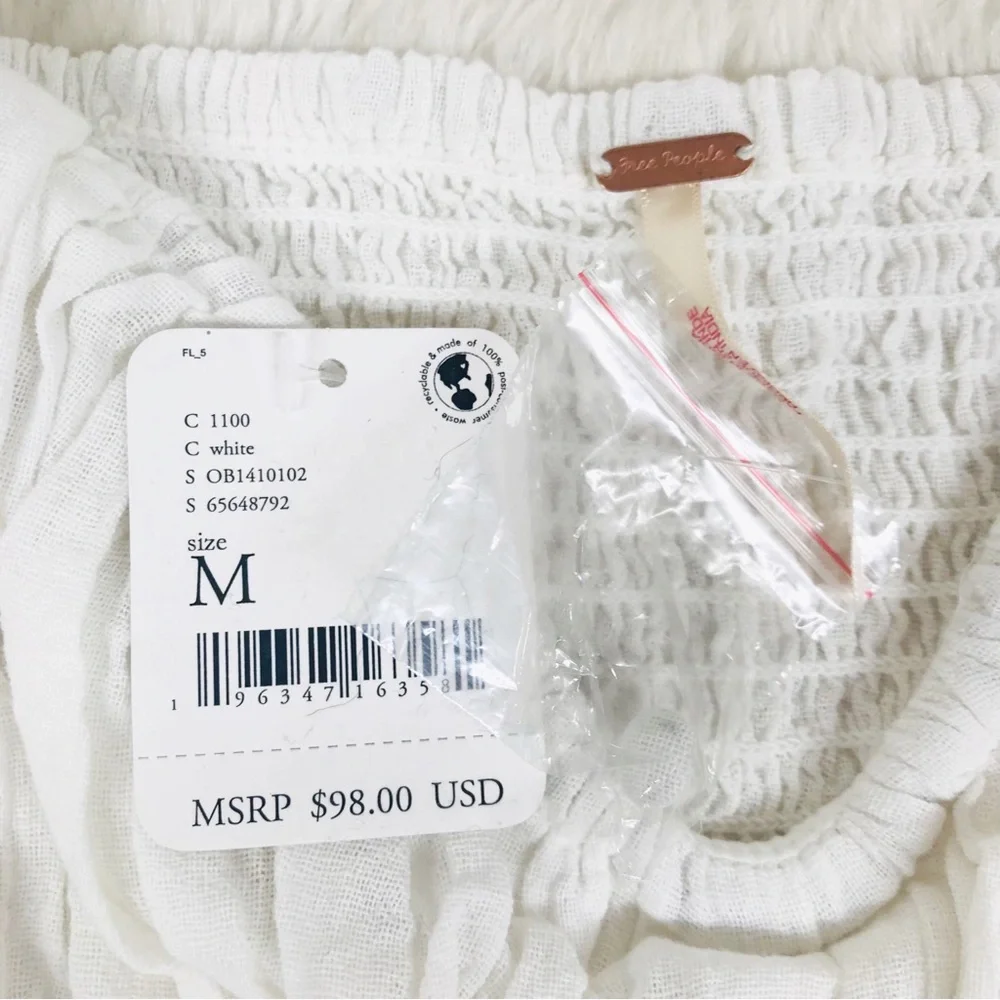 Free People Ivory Smocked Peplum Long Sleeve Blouse